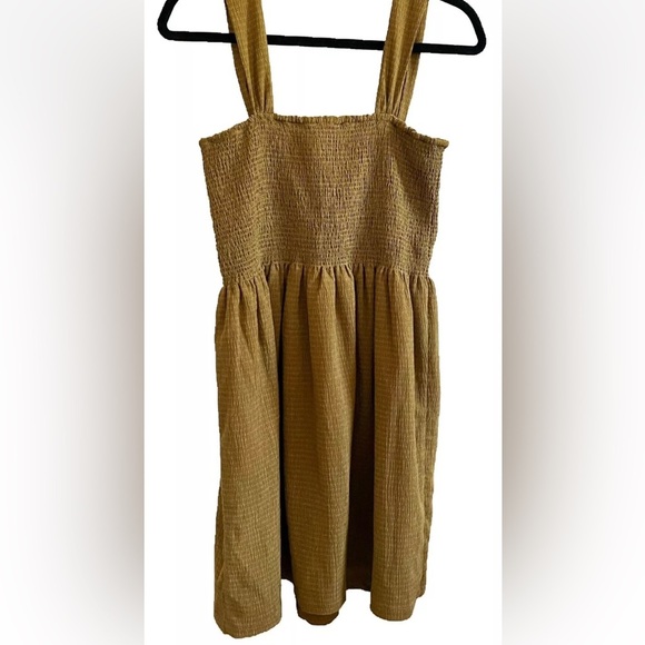 NWT Madewell Texture & Thread Sz M Smocked Sleeveless Dress Spiced‎ Olive Mini - Picture 8 of 14